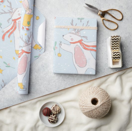 Papier Cadeau Adorable Pastel Bunny Polar Ours Noël glace (Artisanat)