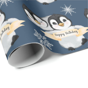 Papier Cadeau Adorable Penguin Enfants Garçon fille Joyeux anniv