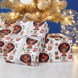 Papier Cadeau Adorable Petite Afro Christmas Elf Girl