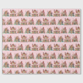 Papier Cadeau Adorable Pink Pastel Gingerbread Maisons (Plat)