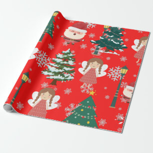 Papier Cadeau Adorable rouge et vert motif de Noël enfants