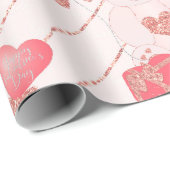 Papier Cadeau Adorable Teddy Bear Parties scintillant Coeurs ros (Coin rond)