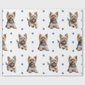 Papier Cadeau Adorable Yorkshire Terrier Noël en blanc (Plat)