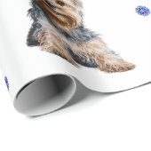 Papier Cadeau Adorable Yorkshire Terrier Noël en blanc (Coin rond)
