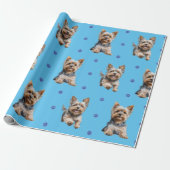 Papier Cadeau Adorable Yorkshire Terrier Noël en bleu (Déroulé)