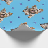 Papier Cadeau Adorable Yorkshire Terrier Noël en bleu (Coin)