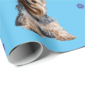 Papier Cadeau Adorable Yorkshire Terrier Noël en bleu (Coin rond)