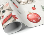 Papier Cadeau Adorables chatons de Noël (Coin rond)