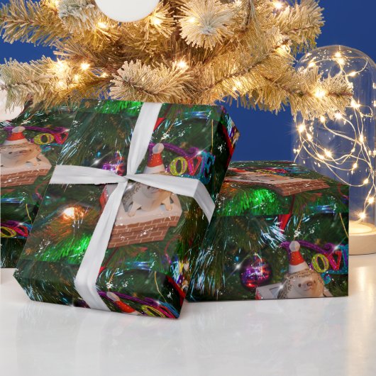 Papier Cadeau Adorables Hérisson De Noël Sur Un Arbre (Vacances)