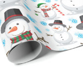 Papier Cadeau Adorables hommes de neige de Noël (Coin rond)