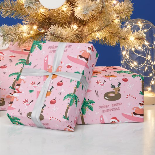 Papier Cadeau Adorables Noël Père Noël Surfing Funny (Vacances)