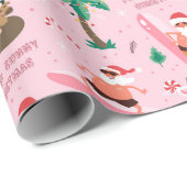 Papier Cadeau Adorables Noël Père Noël Surfing Funny (Coin rond)