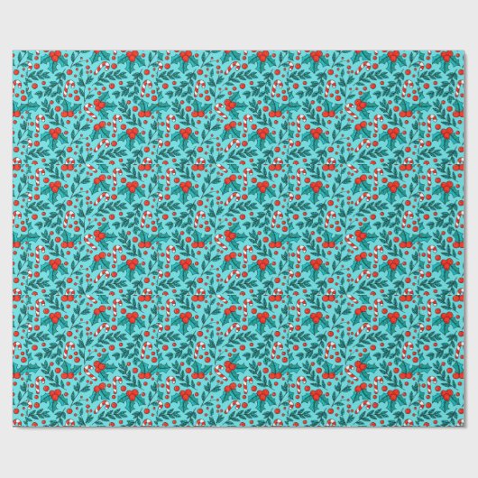 Papier Cadeau Adorables Sucres de canne De Noël Et Cerises (Plat)