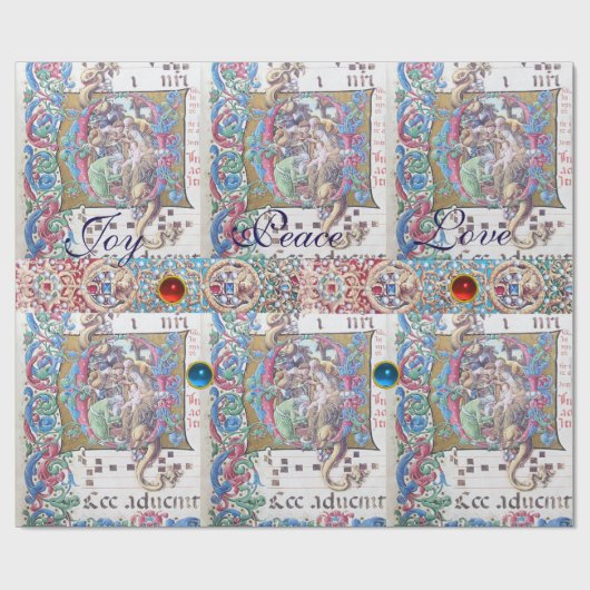 PAPIER CADEAU ADORATION DE MAGI, MONOGRAMME DE NATIVITÉ AVEC DOL (Plat)