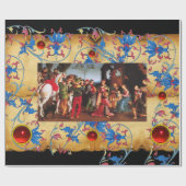 PAPIER CADEAU ADORATION DE PARCHEMIN FLORAL DE NOËL DE MAGI, (Plat)