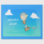 Papier Cadeau Adventure Attend Hot Air Balloon Singes Animaux (Plat)