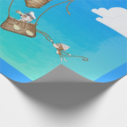 Papier Cadeau Adventure Attend Hot Air Balloon Singes Animaux (Coin)
