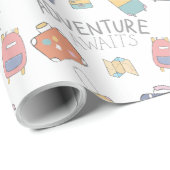 Papier Cadeau Adventure Await Travel Wrapper Paper (Coin rond)