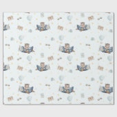 Papier Cadeau Adventure Cute Aviation Bear Blue Plane (Plat)