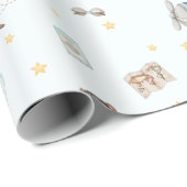 Papier Cadeau Adventure Cute Aviation Bear Blue Plane Custom (Coin rond)