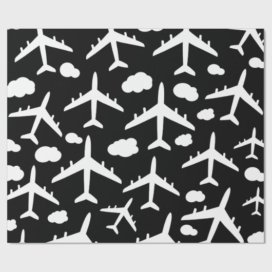 Papier Cadeau Aéronefs à vol noir conception motif d'avion (Plat)