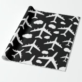 Papier Cadeau Aéronefs à vol noir conception motif d'avion (Déroulé)