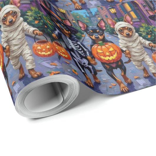 Papier Cadeau Affenpinscher Chiens Trick-or-Treating en Hallowee (Coin rond)
