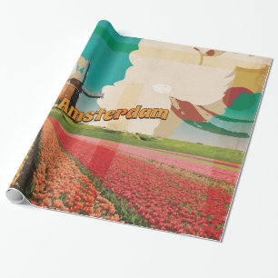 Papier Cadeau Affiche de voyage vintage d'Amsterdam