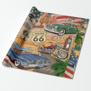 Papier Cadeau Affiche vintage Route 66.