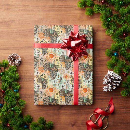 Papier Cadeau Africa Map Decorative Tribal Elements Pattern (Cadeau de vacances)