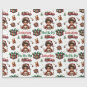 Papier Cadeau African American Boy avec chiot Plaid Christmas (Plat)