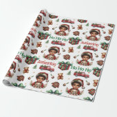 Papier Cadeau African American Boy avec chiot Plaid Christmas (Déroulé)