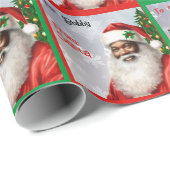 Papier Cadeau African American Père Noël Ajouter le nom de l'enf (Coin rond)