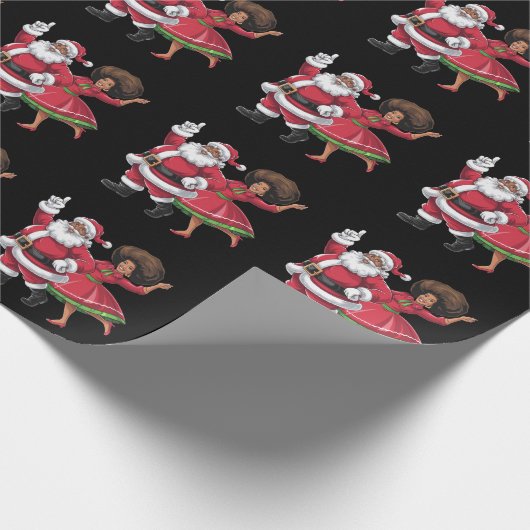 Papier Cadeau African Père Noël Mme Claus Dansant Noël américain (Coin)