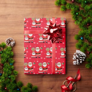 Papier Cadeau Afro-Américain M. et Mme Santa Claus Noël