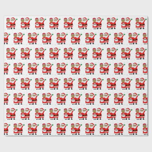 Papier Cadeau Afro-Américain M. et Mme Santa Claus Noël (Plat)