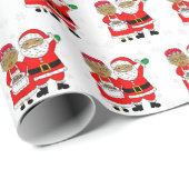 Papier Cadeau Afro-Américain M. et Mme Santa Claus Noël (Coin rond)