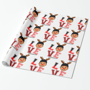 Papier Cadeau Afro Boy Christmas Cadeau de Noël, Reindeer au ne