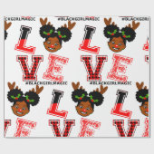 Papier Cadeau Afro Girl, Reindeer, Red Nose, Noël, Noir (Plat)