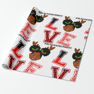 Papier Cadeau Afro Girl, Reindeer, Red Nose, Noël, Noir