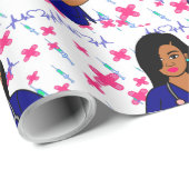 Papier Cadeau Afro Nurse Caregider LPN RN Black Wrapper Paper (Coin rond)