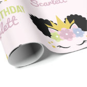 Papier Cadeau Afro Puff Unicorne African American Birthday Party (Coin rond)