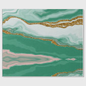 Papier Cadeau Agate Abstrait Verte et doré Marbre Swirl (Plat)