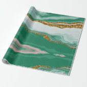 Papier Cadeau Agate Abstrait Verte et doré Marbre Swirl (Déroulé)
