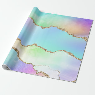 Papier Cadeau Agate Arc-en-Ciel Pastel Faux Paillettes