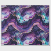 Papier Cadeau Agate Céleste Abstrait Tourbillons Violets Bleus D (Plat)