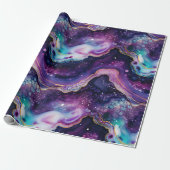 Papier Cadeau Agate Céleste Abstrait Tourbillons Violets Bleus D (Déroulé)