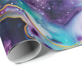 Papier Cadeau Agate Céleste Abstrait Tourbillons Violets Bleus D (Coin rond)