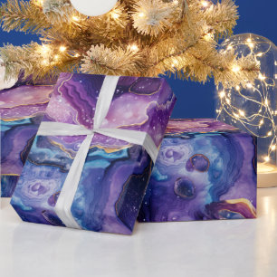 Papier Cadeau Agate Céleste   Motif de Pierre Abstraite Cosmique