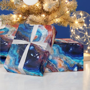 Papier Cadeau Agate Céleste   Motif de Pierre Cosmique Ardente